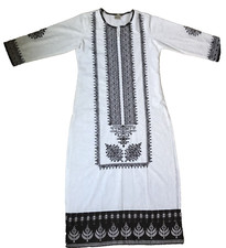 Embroidered Long Kurti Dress Neeru's Indian Ethnic Wear Size M White Brown