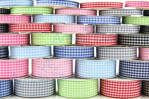 10m Reel GINGHAM Ribbon - 6mm, 10mm, 15mm & 25mm widths - Various Colours - Afbeelding 1 van 13