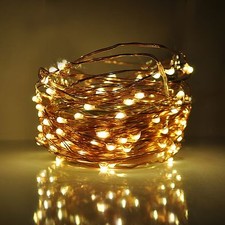 LED Fairy Lights- 33 Foot, 100 Micro LED, Warm White on Copper Wire With Plug