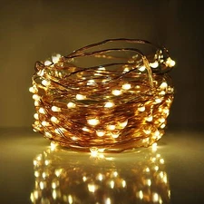 LED Fairy Lights- 33 Foot, 100 Micro LED, Warm White on Copper Wire With Plug