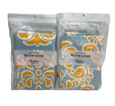 Hofdeco Yellow Aqua Damask Cotton 18x18 Pillow Covers NEW Pack of 2 