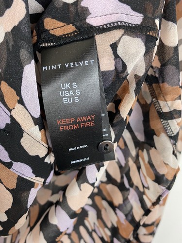 Mint Velvet Top Womens Size S UK Black Cream Brown Print Chiffon Blouse BNWT - Picture 16 of 24