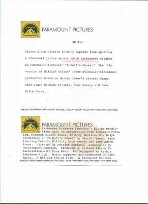 8x10 Photo A Doll's House 1973 Claire Bloom Anthony Hopkins Ralph