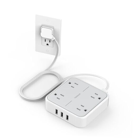 Flat Plug Surge Protector Power Strip,  5 ft Extension Cord with 4 5 FT White