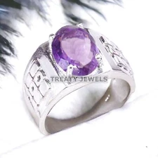 Amethyst Oval Cut Gemstone With 925 Sterling Silver Ring For Men's #A115