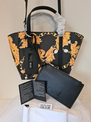 Versace Jeans Couture Schultertasche Doppelgriffe Kette Couture mit Geldbörse Neu