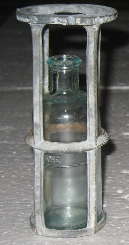 Antique Fire Extinguisher Caged Acid Line Glass Bottle