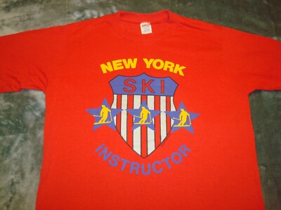 VTG 80s NEW YORK SKI INSTRUCTOR T SHIRT RED MEDIUM 90s JERZEES