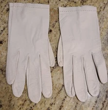 Vintage Size S/M Beige Soft Leather 8" Formal Gloves Pearly Wrist Button