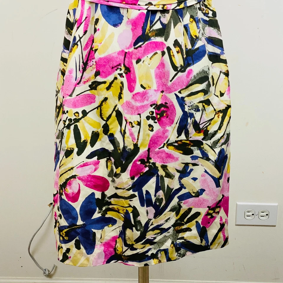 Banana Republic Silk Pink Yellow Abstract Colorful Print Women's 4 Pencil Dress - Image 3 of 4