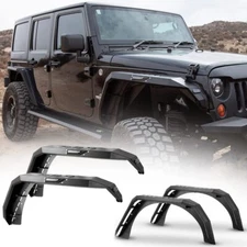 Front/Rear Fender Flares For 2007-2018 Jeep Wrangler JK JKU w/LED Lights Steel 