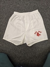 VTG White Hanes Shorts w/ Red Sox Logo - Size 30 24" Elastic Waistband