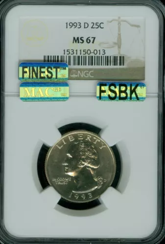 1993 D QUARTER NGC MS67 FSBK PQ MAC FINEST MAC SPOTLESS *