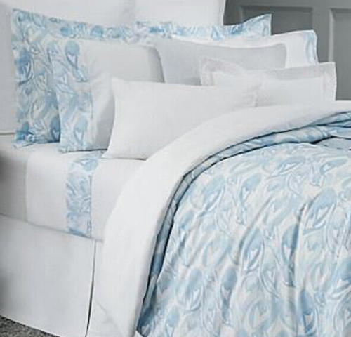 Sferra Jessia Boudoir Sham Ocean Blue Cotton Percale Watercolor Floral Italy New - Picture 3 of 3