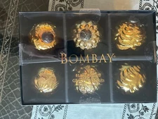 Bombay Gold Glass Hand Painted Ornaments Vintage Look But New  in box. 