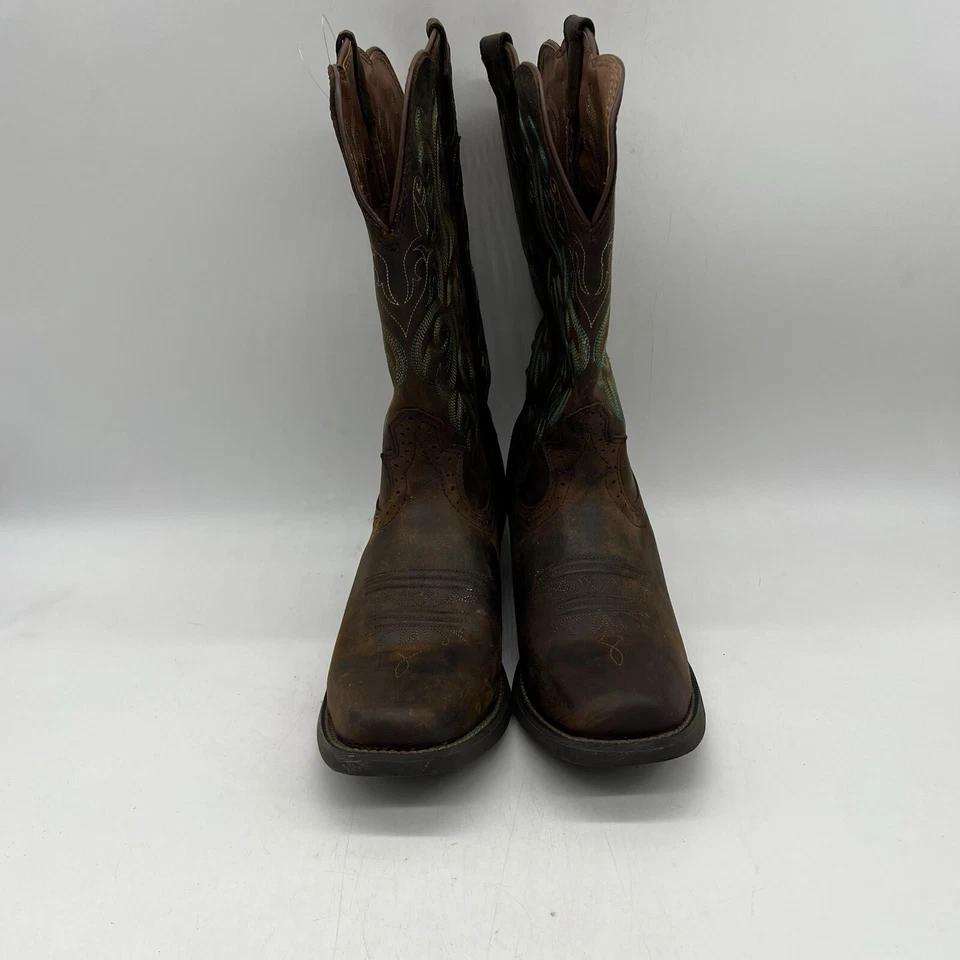 Justin Stampede Western Vaquera Botas de Cuero L2552 Marrón Turquesa Para Mujer 10 B Foto 3 de 4