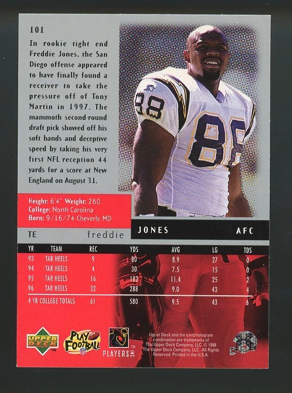 1998 Upper Deck Black Diamond #101 Freddie Jones NM - Image 2 of 2