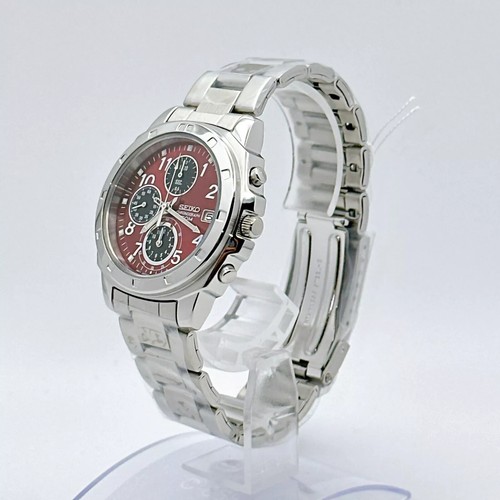 SEIKO SND495P Chronograph RED Silver Men's Watch 40.5mm 110g 19.5cm From Japan - Picture 11 of 12