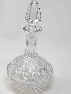 Elegant Cut Crystal BRANDY DECANTER w/Stopper Perfect 10 1/4'' tall