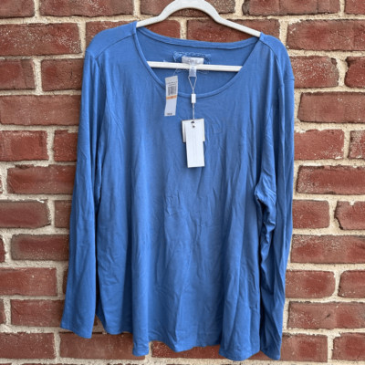 NWT Cupio Women's Juliana Crepe Knit Long Sleeve Casual T-Shirt Cronet Blue 2X