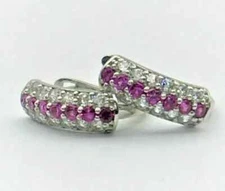 Women's Hoop Earring 14K White Gold Plated 2Ct Round Cut Simulated Sapphire