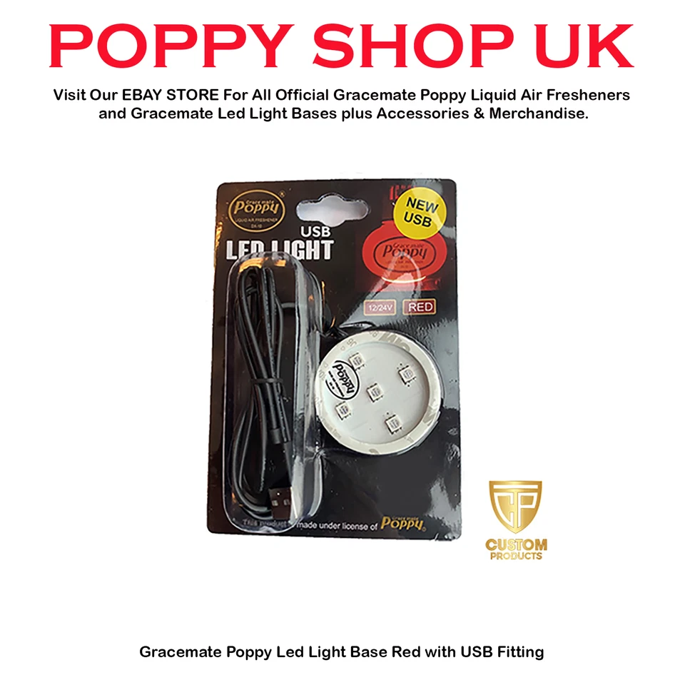 Gracemate Poppy LED Light Base RED with USB Fitting FREE NEXT DAY DELIVERY - Image 2 of 4