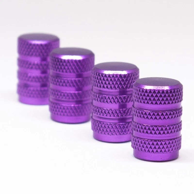 Juego de 4 tapones de válvula de neumático antipolvo de aluminio con sello de anillo de goma antideslizante púrpura para vehículo Foto 4 de 4