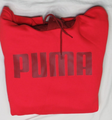 PUMA MENS M FLEECE HOODIE ORANGE RED HOODED SWEATSHIRT GYM JOGGER RUN TRACK NWOT