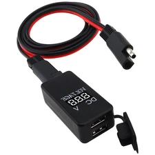 Motorcycle SAE to USB Cable Adaptor Dual USB Port Cell Phone Tablet GPS Charger