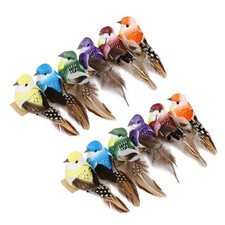 12 Pcs Simulated Birds In Box 6 Colors Feather Foam Garden Decor Clip Type