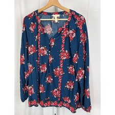 MATILDA JANE XL Make Believe So Vivid Floral Top Henley V Neck Blue Multicolor