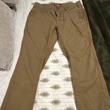 Milwaukee Men's Brown Canvas Workwear Pants 32 Straight Leg Flat Front Easy Care