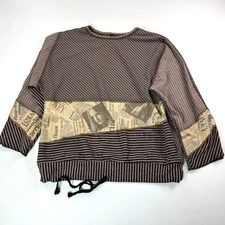 French Dressing Newspaper Print Striped Pullover Top Artsy Design Size 2