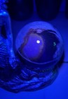 Clear Quartz Crystal Healing Sphere w/ Black Inclusions, Mermaid Stand — photo 5