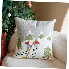 Christmas Tree Skiing Pattern Throw Pillow 18" x 18" (Pack of 1) Grey Green