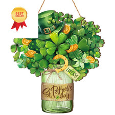Boao St. Patrick's Day Welcome Sign Wooden Hanging 11.8 x 13 inches, Green