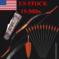 Archery Recurve Bow Handmade Wood Longbow Horsebow 15-50lbs Target Shoot Hunting