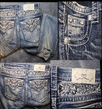 Miss Me Jeans Size 26 Women Ditressed Flap Pocket Rhinestone Blinged Out