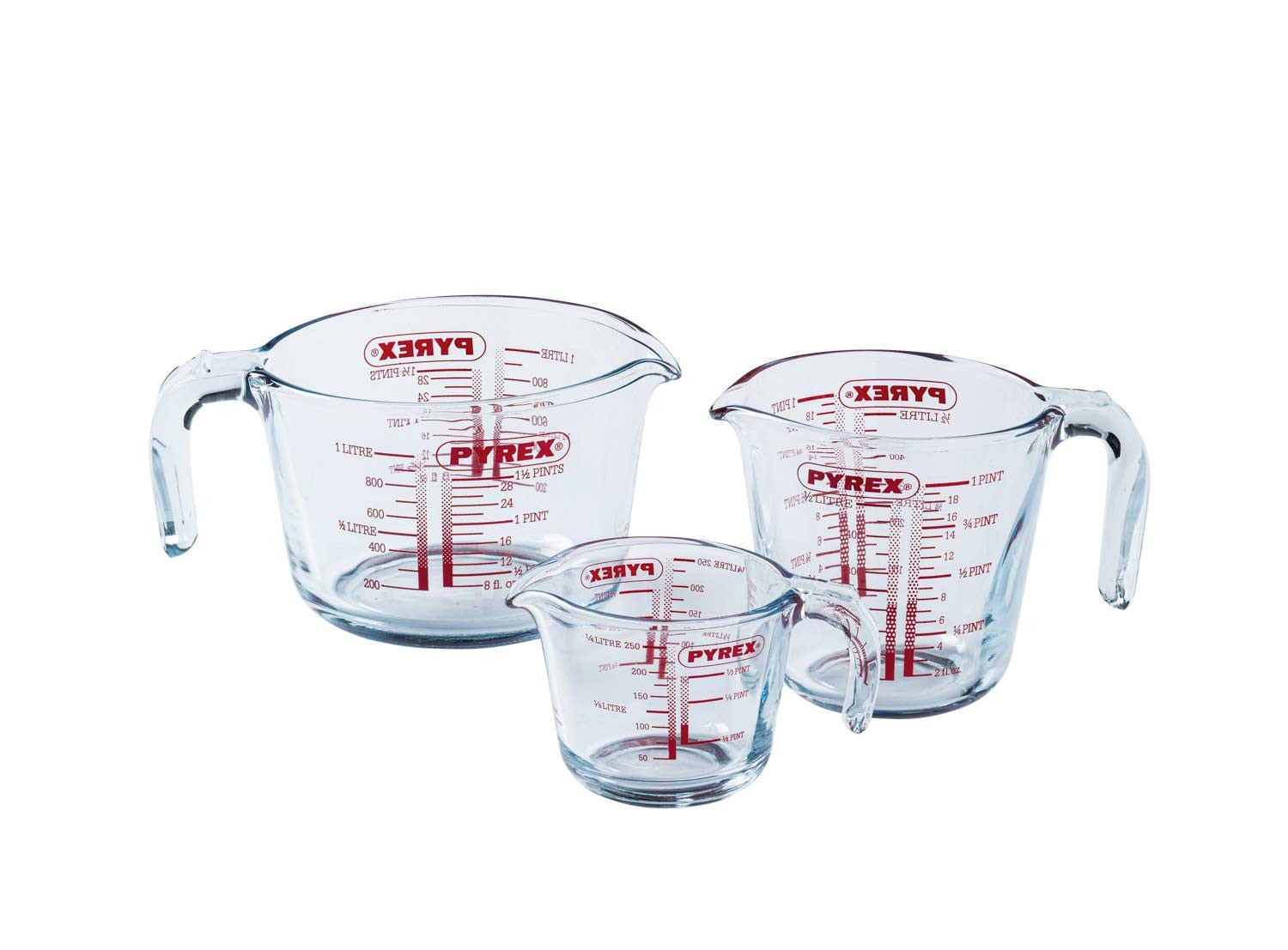 Broc mesureur gradue en verre resistant au feu lot de 3 pichets doseurs
