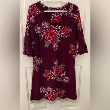 Roz & Ali Burgundy Floral Dress size Small