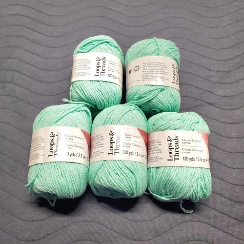 Loops & Threads Classic Cotton Yarn Seafoam Lot 5 Skeins 100% Cotton 120yd New - product listing photo