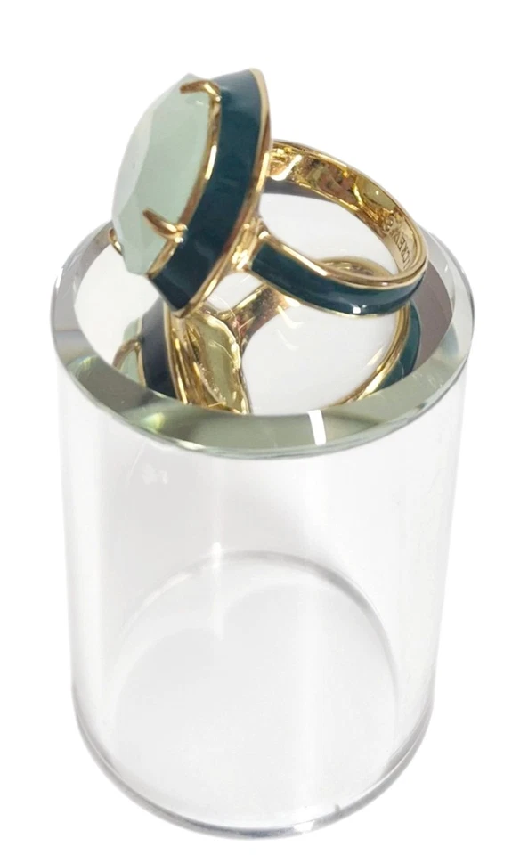 J.Crew Enamel Edge Crystal Statement Ring Size 8 Forest Green Gold Plated Signed - Image 4 of 4