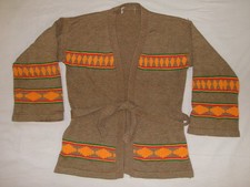 VTG 60s 70s W'S BOHO HIPPIE SWEATER ACRYLIC EARTH TONES W/BELT S/M