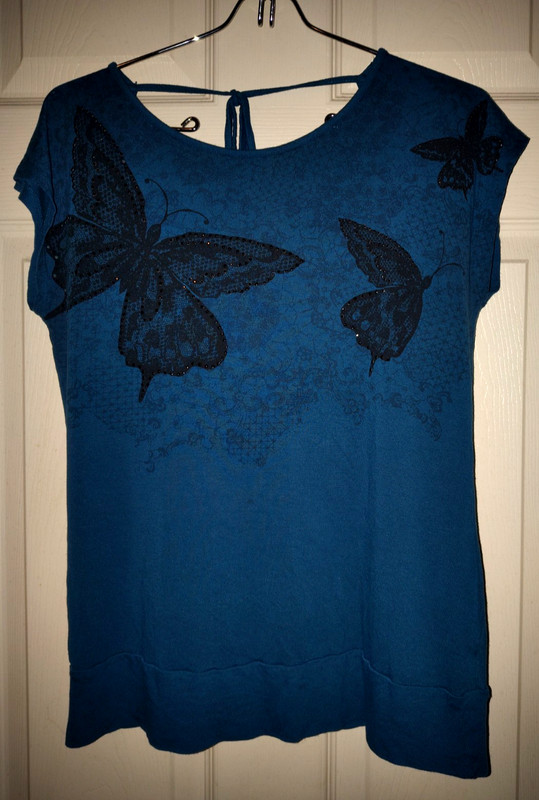 Apt. 9 Women’s Blue Butterfly Scoop Neck Cap Sleeve Studded Tunic Small
