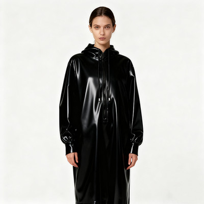 100% Latex Raincoat Rubber Gummi Costume Mental Overcoat Front Zipper S-XXL