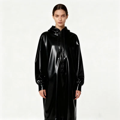 LATEX COOL 100% Latex Raincoat Rubber Gummi Costume Mental Overcoat Front Zipper S-XXL
