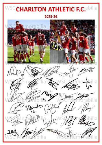 11745. Charlton Athletic Signed Team Sheets (A4 Prints) CHOOSE A SEASON 2023-26