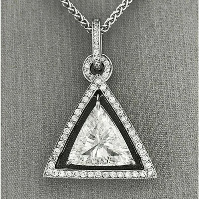3.00 Ct Trillion Cut Lab-Created Halo Triangle Pendant 14K White Gold Plated