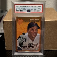 23 TOPPS CHROME PLATINUM ANNIVERSARY #475 WILLIE MAYS PLT TOILE WHITE/ORANGE REF
