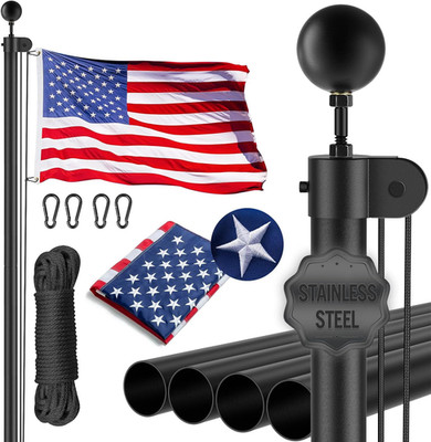 20FT Heavy Duty Flag Pole for outside House, Full Body Black Stainless Steel in 